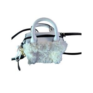 River Island Large White /BLK Faux Fur Clutch/ Crossbody Small Bag Purse
